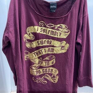 Torrid Burgundy Harry Potter Wide Neck Sweatshirt with Gold Print